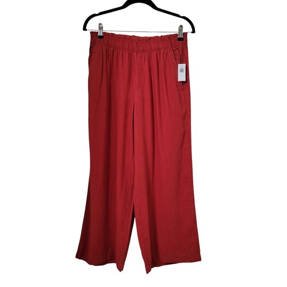 Old Navy Size S Deep Terracotta Elastic Waist Pull On Linen Blend Pants, NEW - Picture 1 of 14